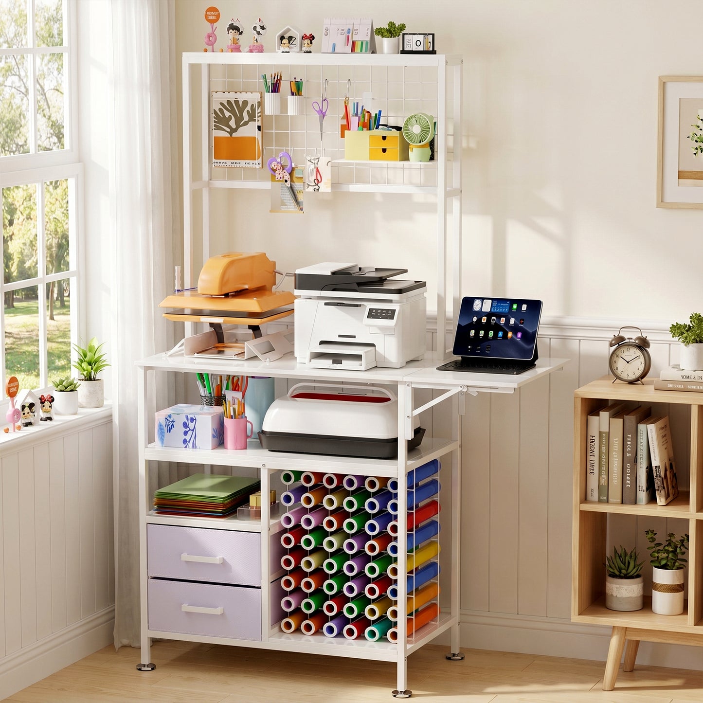 Large Foldable Heat Press Table with Storage Pegboard Hooks Vinyl Holder