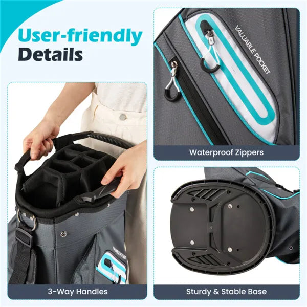 14-Way Golf Cart Bag with 6 Pockets & Cooler - Gray/Blue