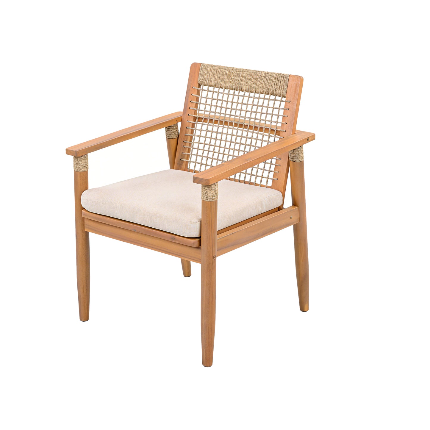 Acacia Wood Outdoor Dining Chairs Set of 2 with Beige Cushions