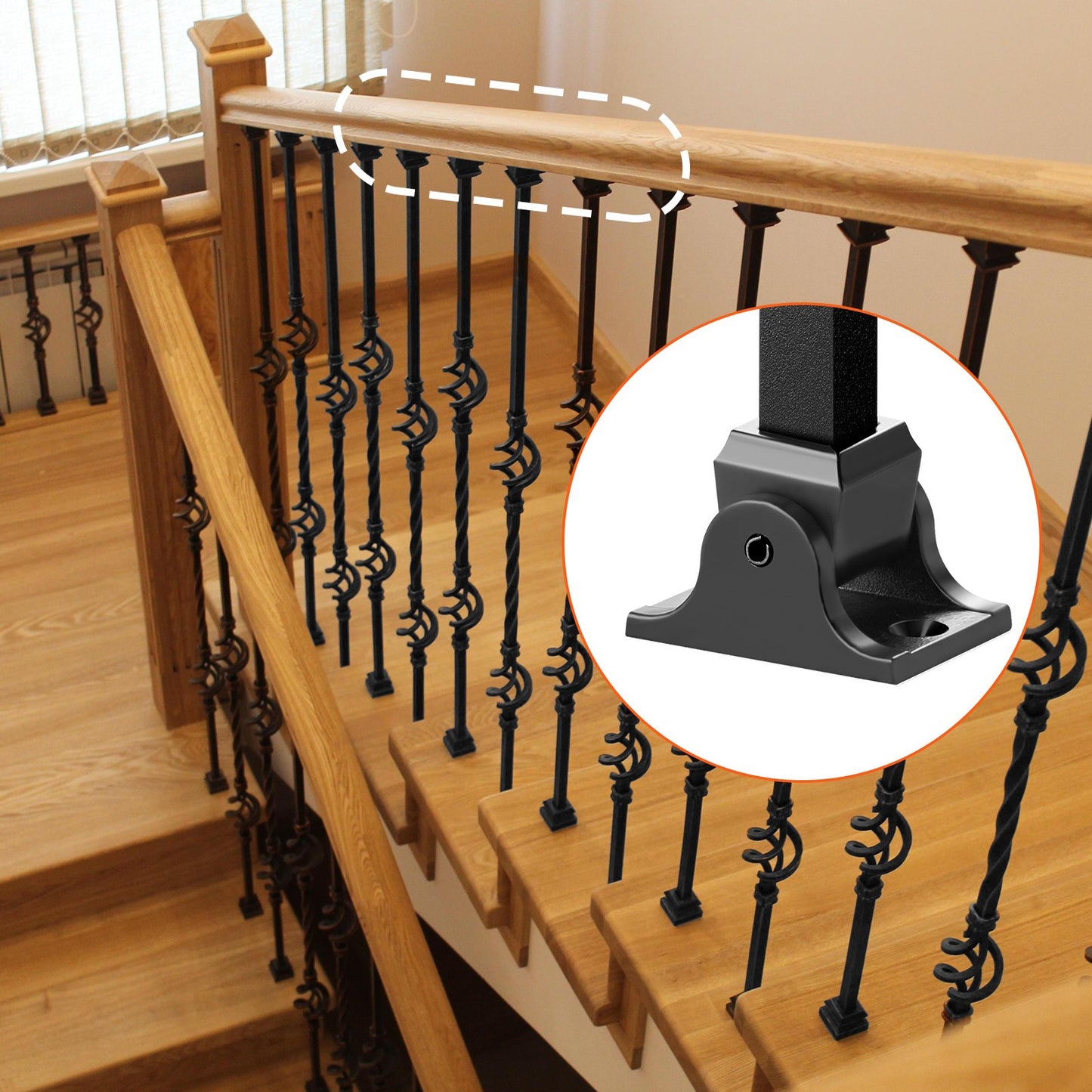 Black Aluminum Baluster Shoes for Staircase Support - 50 Pcs
