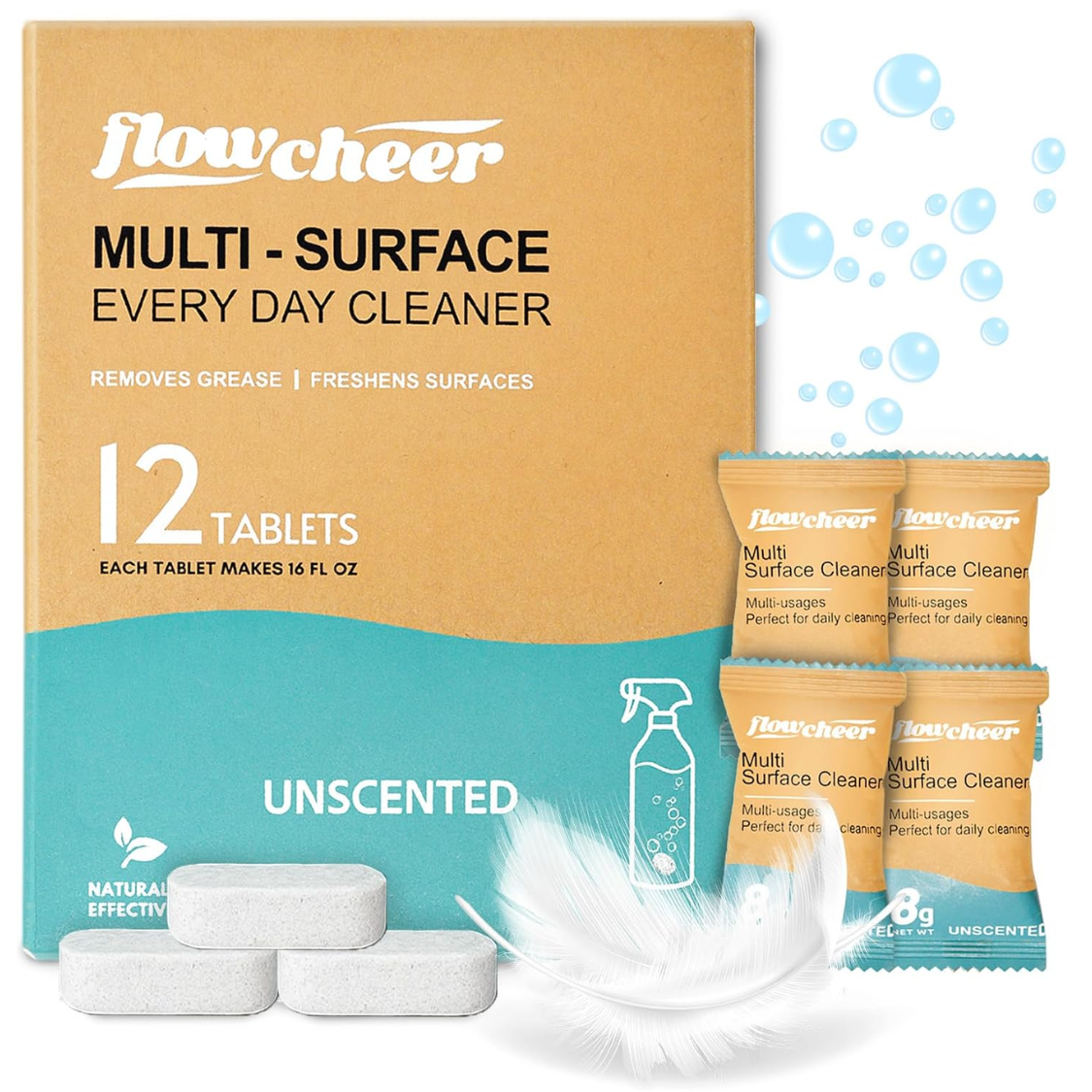 Multi Surface Cleaner Refill Tablets - 12 Pack, Makes 192 Fl Oz Household & Kitchen Spray Cleaner