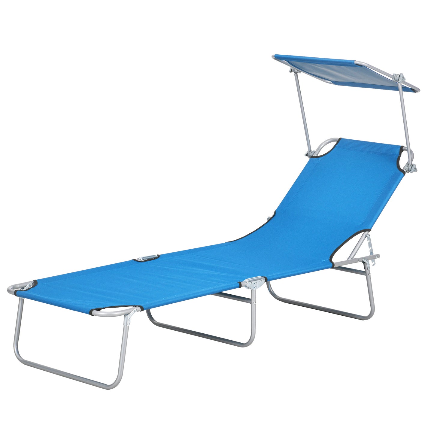 Folding Outdoor Chaise Lounge Chair with Sun Shade - Blue