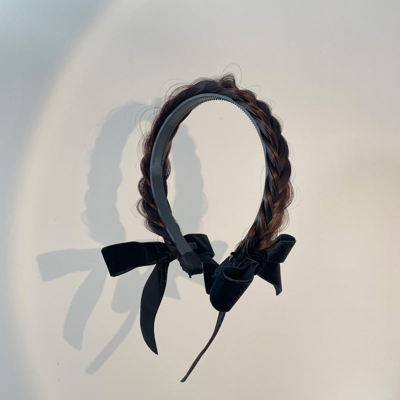 Braided Bow Wig Headband with Detachable Bows