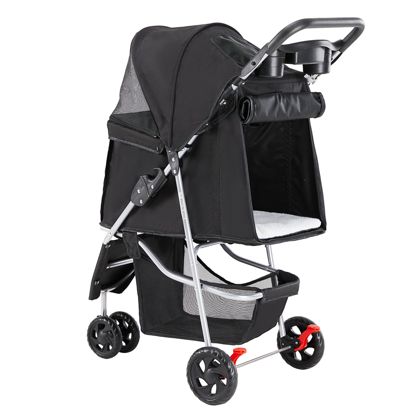 Pet Stroller for Cats and Dogs with Storage and Safety Features - Black