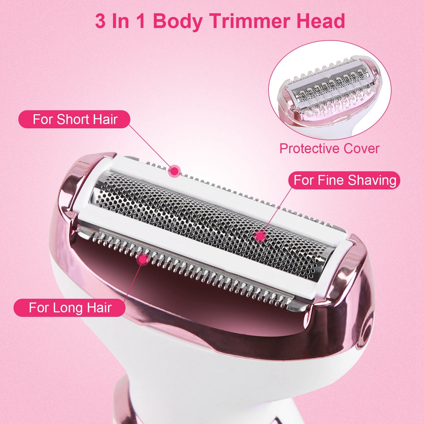 4-in-1 Women's Electric Shaver & Grooming Kit - Rechargeable - Rose Pink