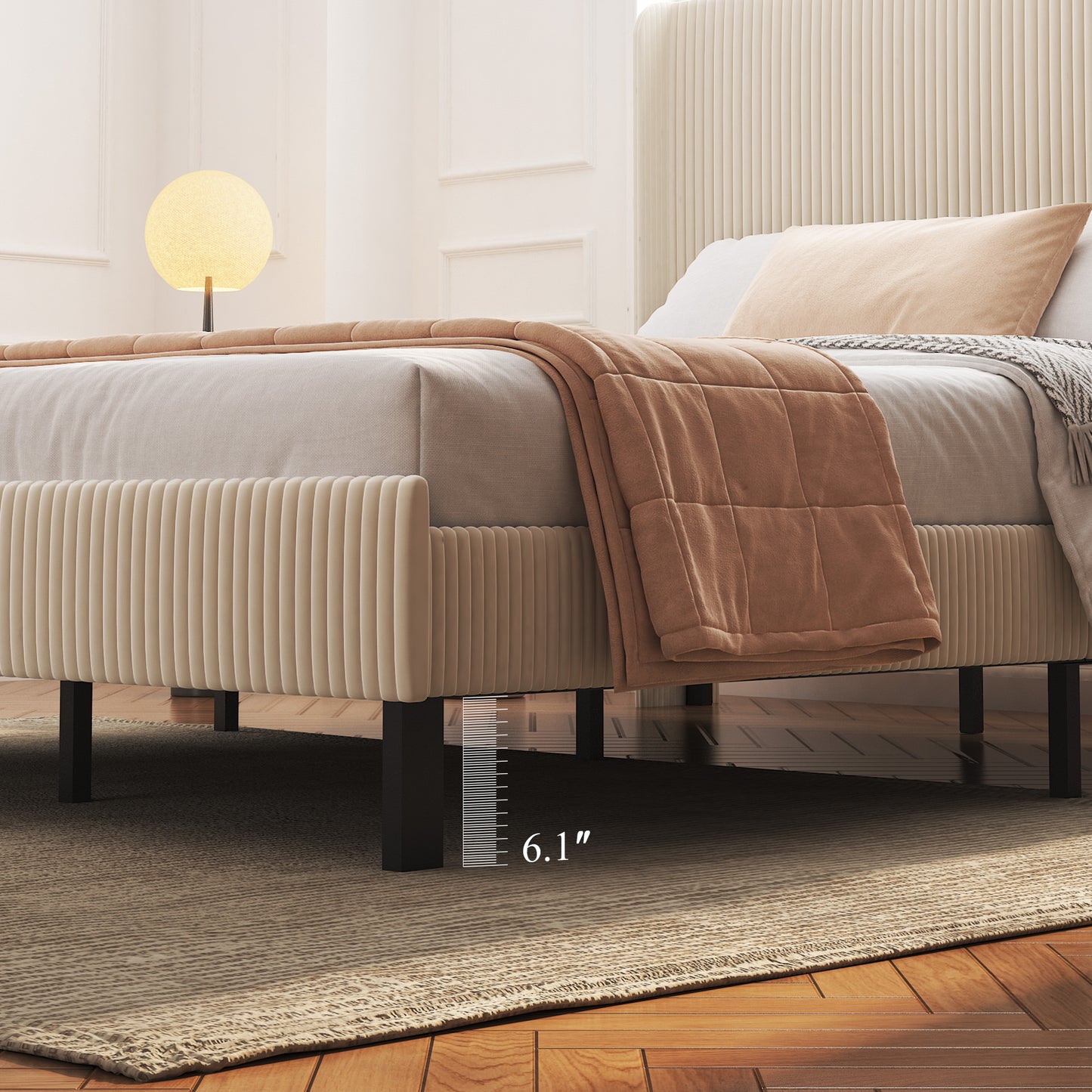 Full Metal Platform Bed Frame with Charging Station - Beige