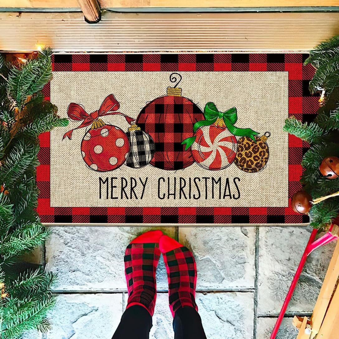 Country Striped Christmas Floor Mat - Festive Holiday Decor for Home & Garden
