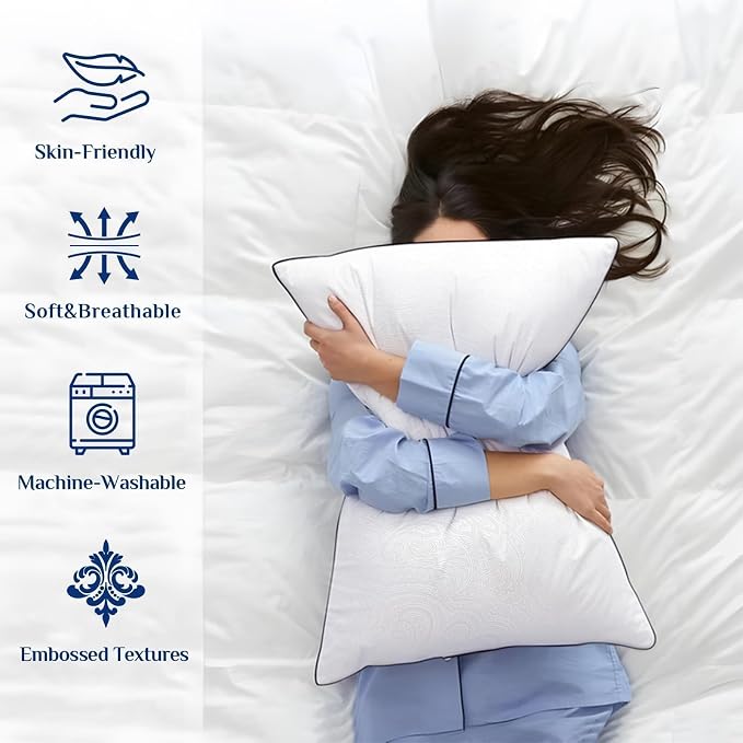 Down Alternative Pillows - Standard Size, Fluffy & Supportive, 2 Pack