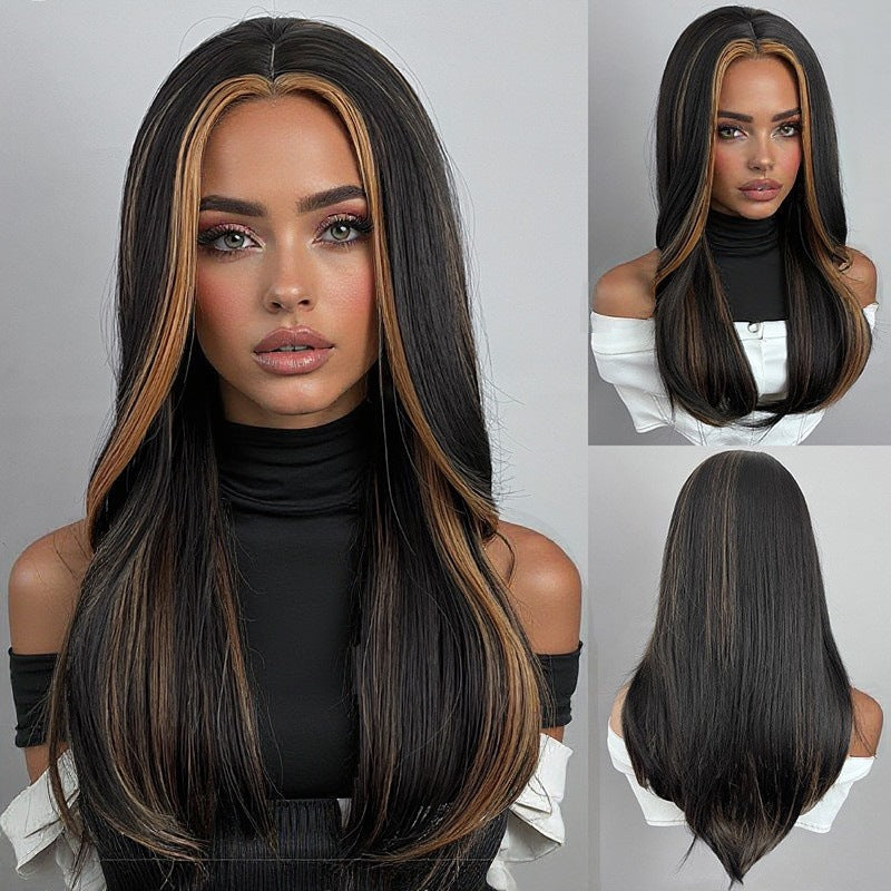 Women's Long Straight Synthetic Wig with Full Bangs