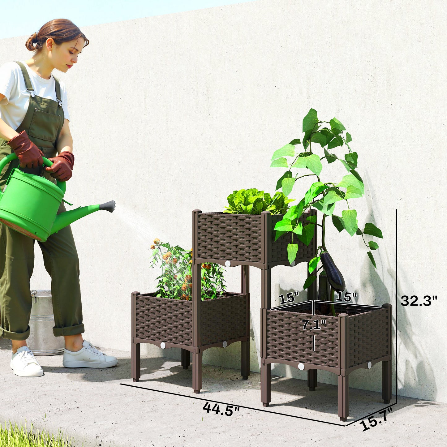 Raised Garden Bed with Legs - Self Watering Elevated Planter Box, Brown 450x440x255mm
