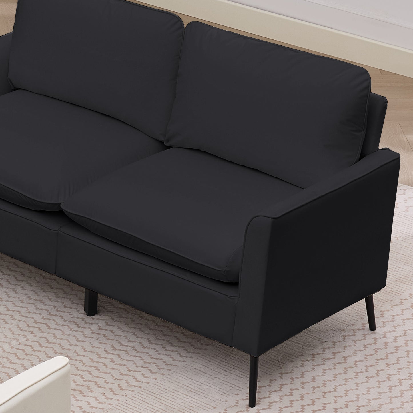 Single Casual Sofa Chair - Black Faux Leather Upholstered