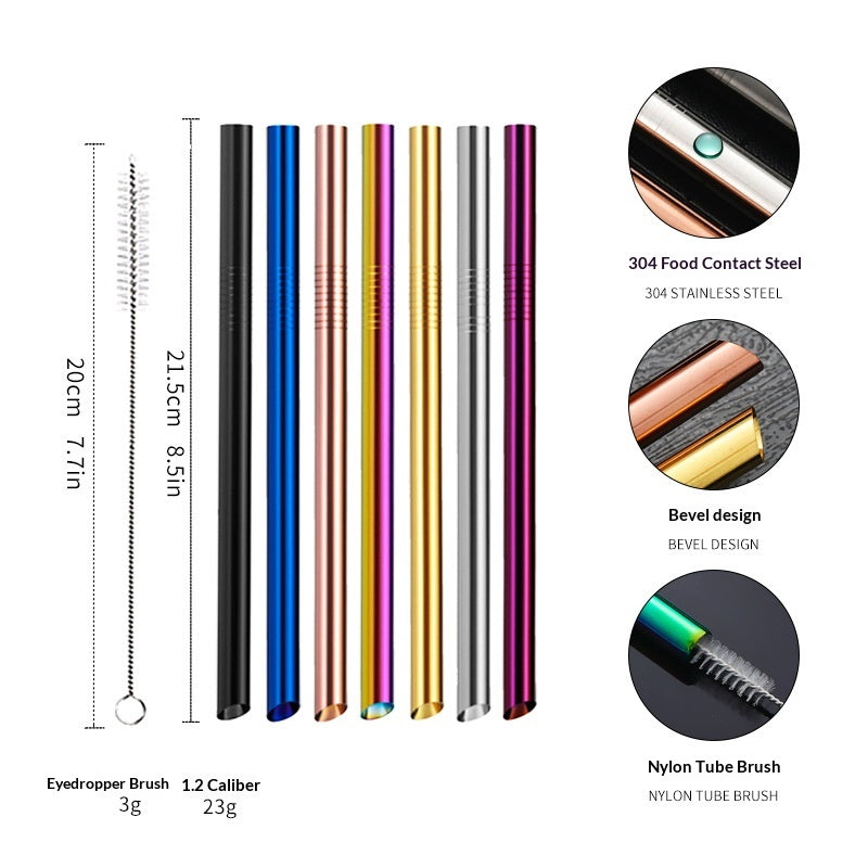 Stainless Steel Angled Straw Drinkware Set for Milk Tea and Beverages
