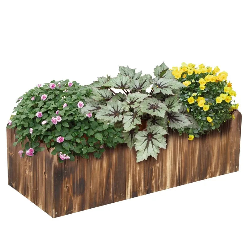 Raised Wooden Planter Box Garden with Scalloped Edges - Natural Finish
