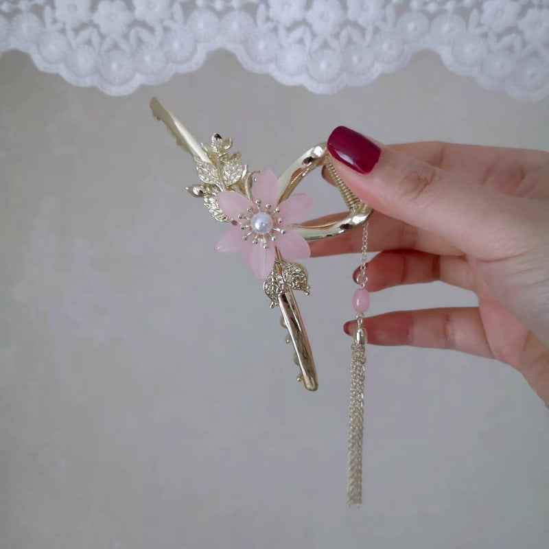 Antique Metal Hair Clip with Tassel & Pearl Detail