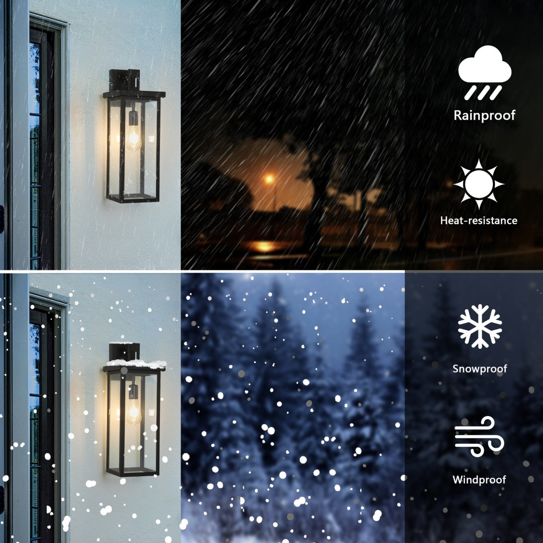 Modern Outdoor Wall Lanterns - Black Metal Frame, Clear Glass