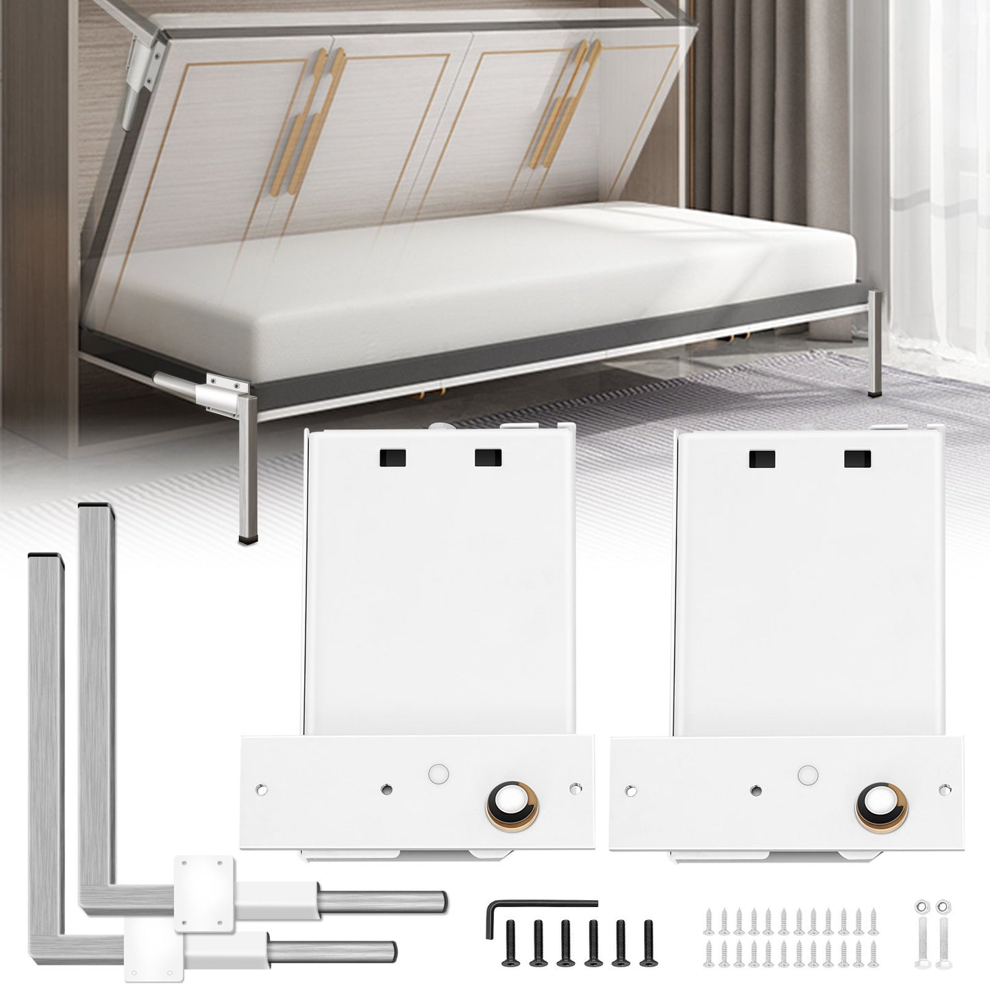 Heavy Duty Wall Bed Support Springs Kit for Queen & Twin Size Horizontal Murphy Bed - White