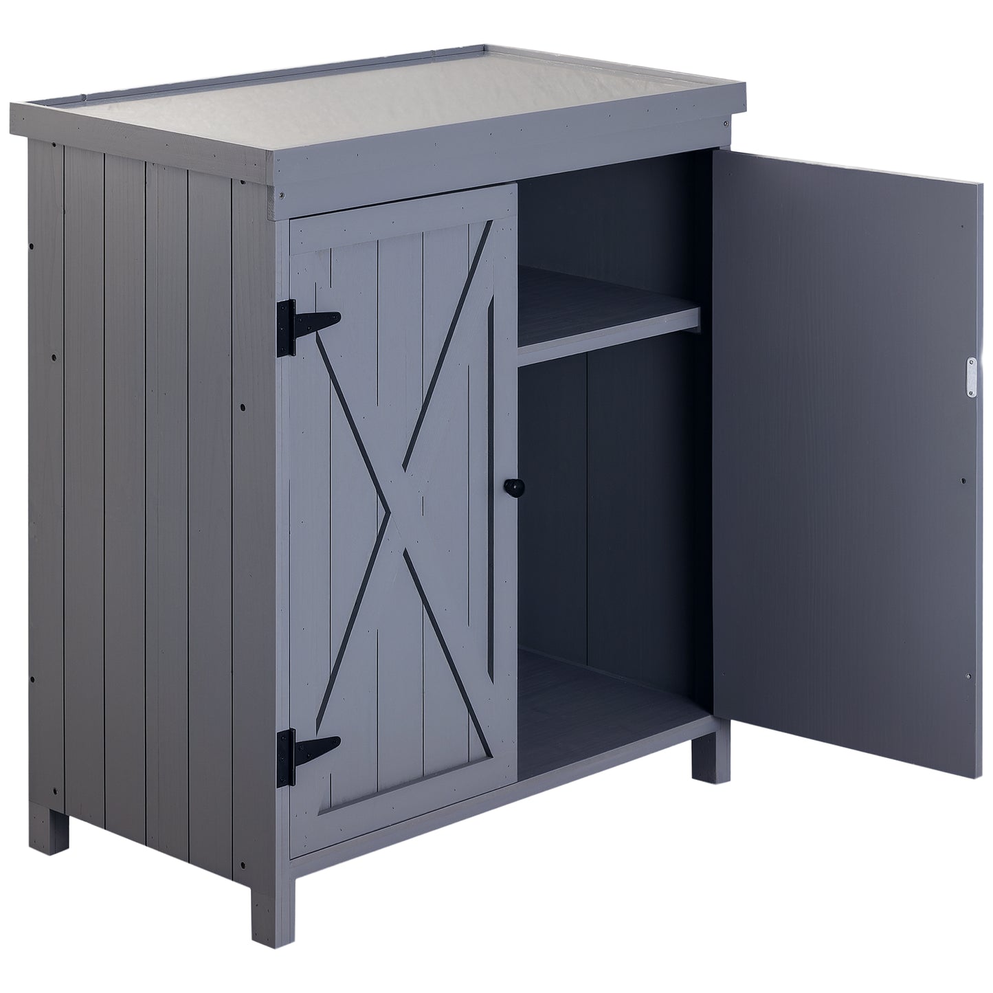 Outdoor Storage Cabinet with Galvanized Steel Top and Shelves - Gray Garden Tool Shed 970x510x260 mm
