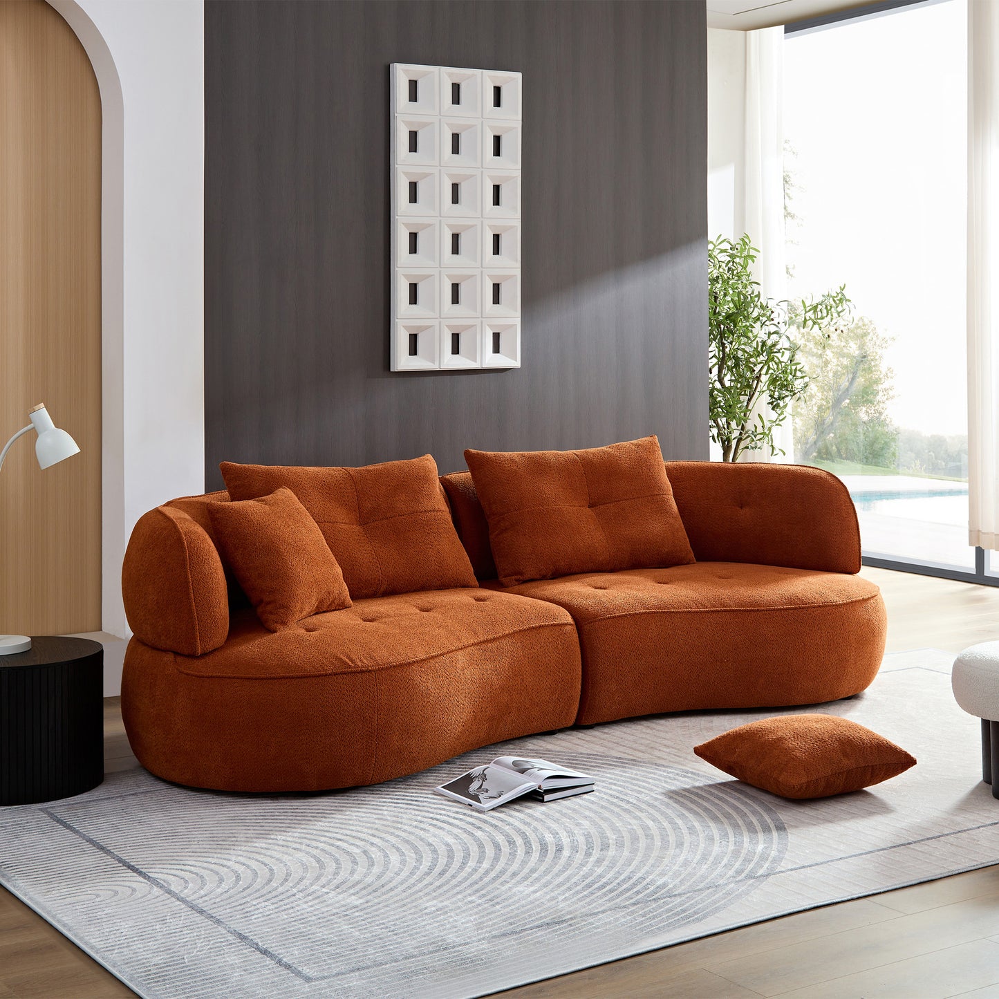 WKS7C Orange Sectional Sofa With Removable Pillows, Durable Fabric,