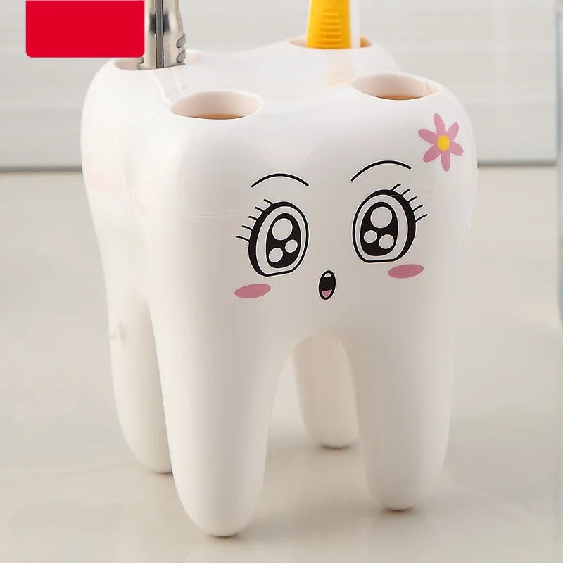 Cute Cartoon Toothbrush Holder for Bathroom Storage - White