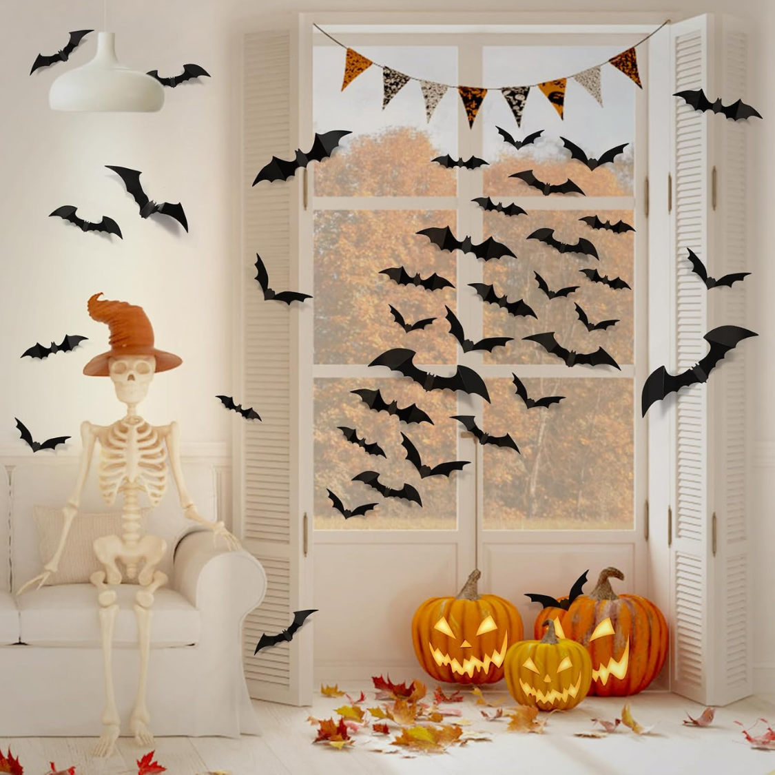 3D Black Bats Wall Stickers - Halloween Party Decorations