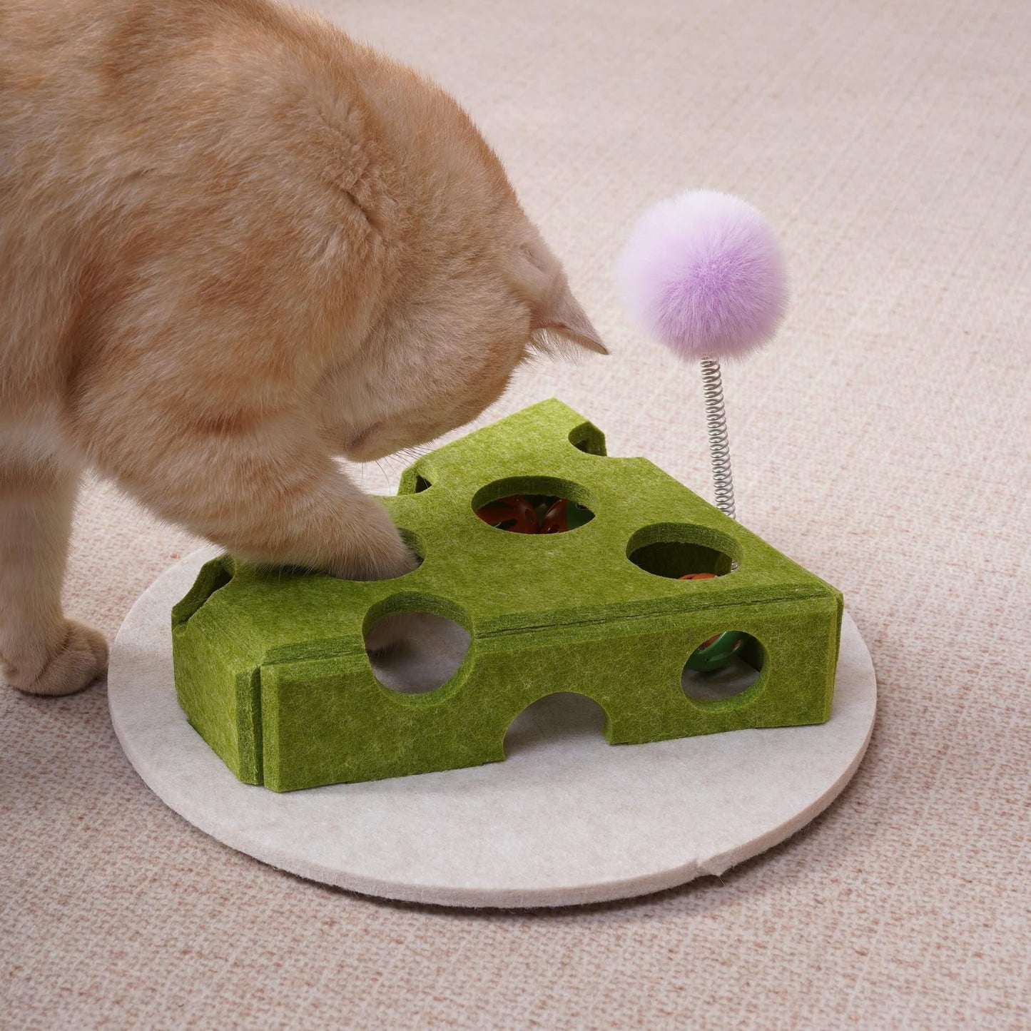 Cat Puzzle Toy with Balls and Spring Teaser | Interactive Indoor Cat Toy with Suction Cup Base