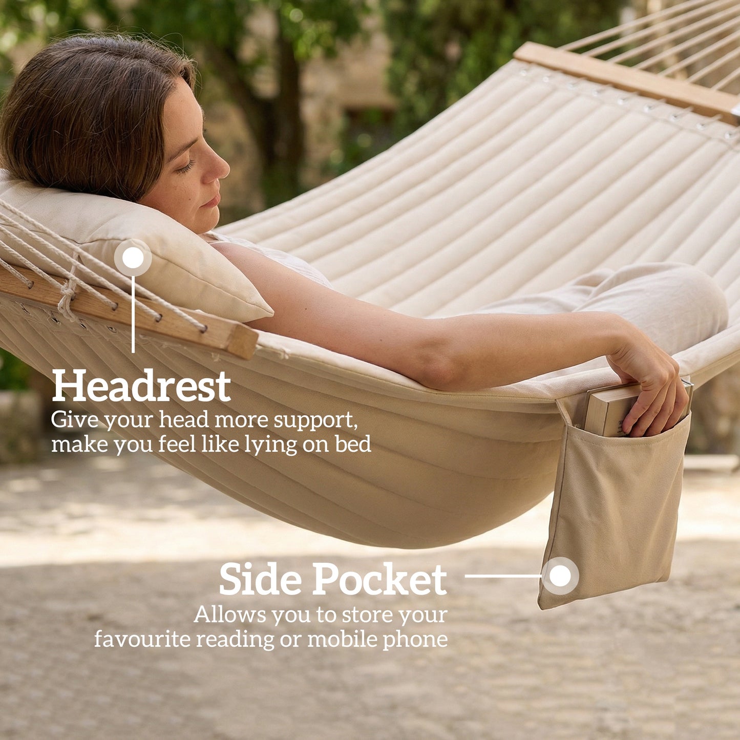 2-Person Outdoor Hammock with Pillow & Pad - Cream White