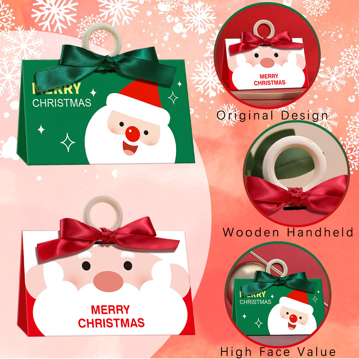 Christmas Candy Boxes - 10 Pack with Ribbon & Wooden Ring