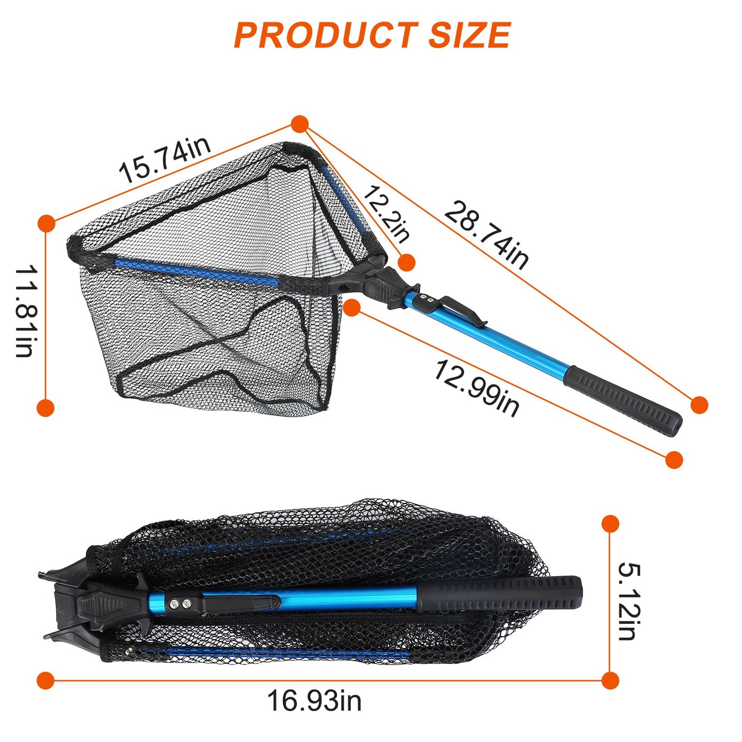 Foldable Fishing Net with Aluminum Alloy Handle - Black