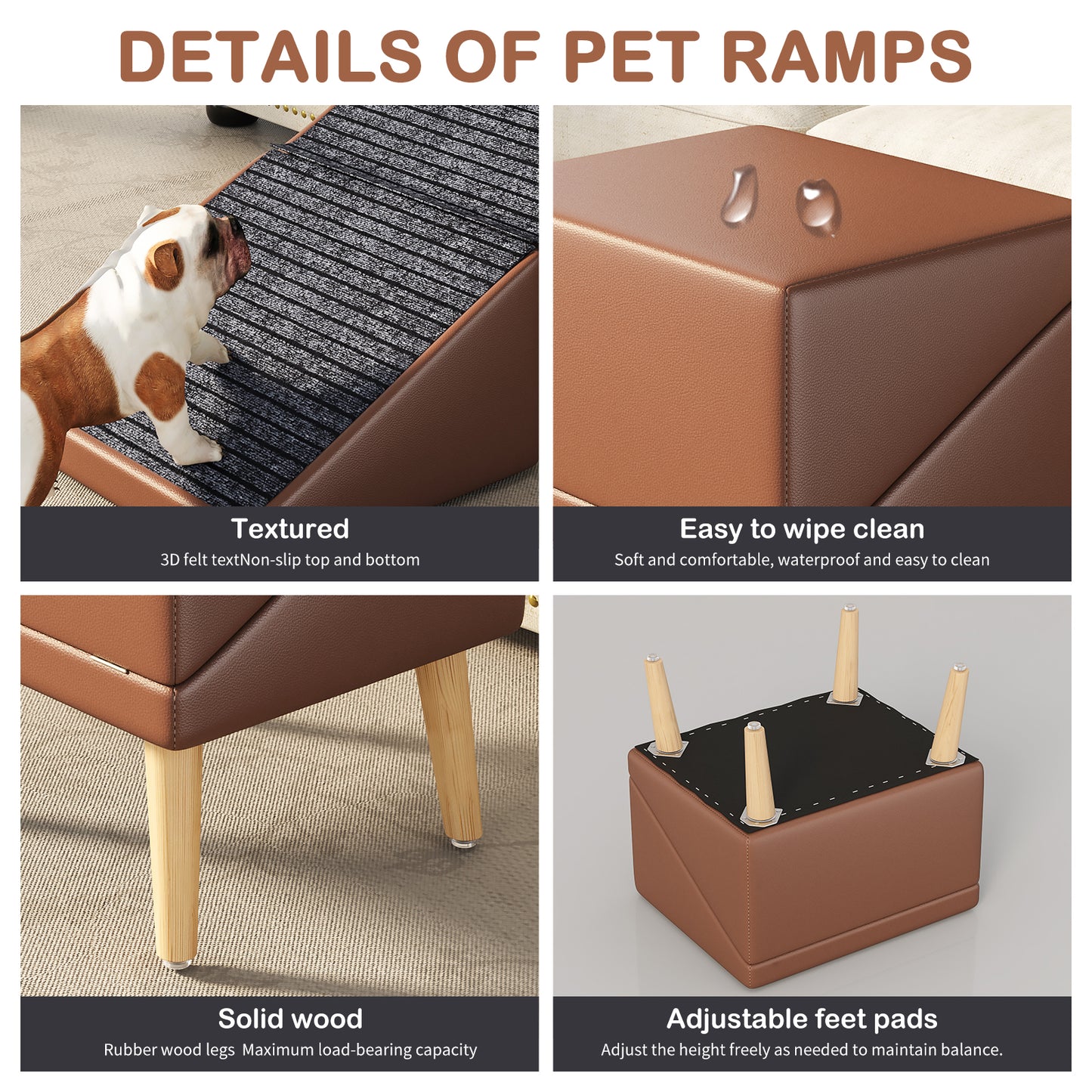 3-in-1 Pet Ramp with Storage and Footstool - Non-Slip, Supports 265 lbs, Brown