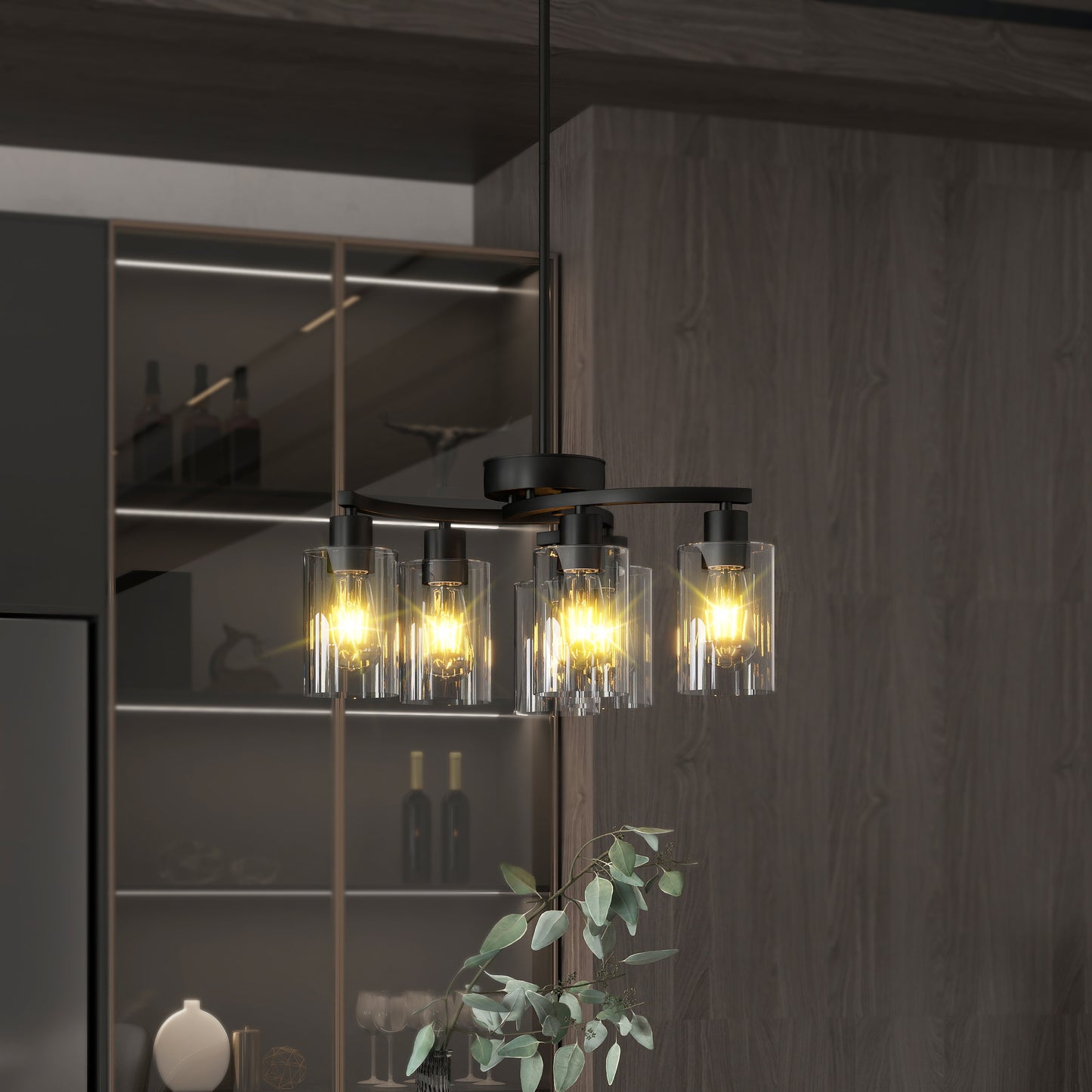6-Light Farmhouse Black Chandelier for Dining Room Modern Pendant Light Fixture