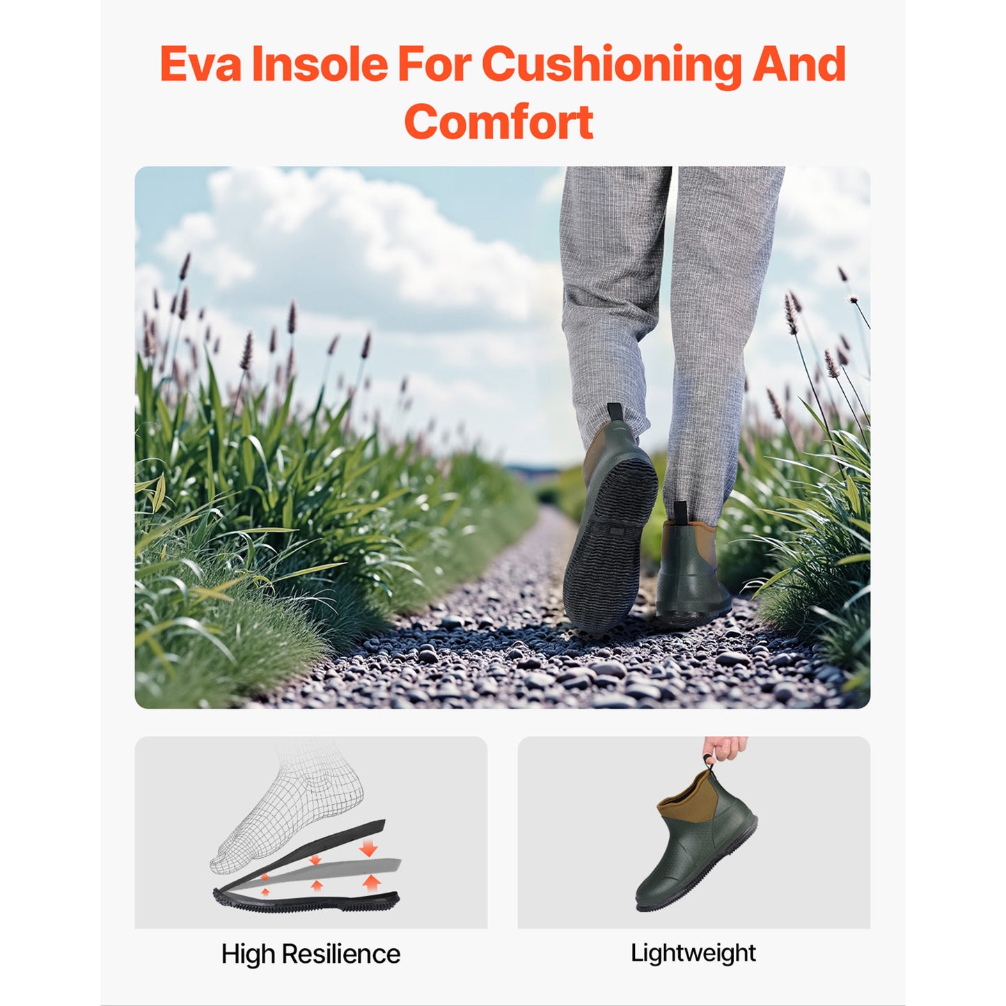 Women's Waterproof Ankle Rain Boots - Anti-Slip Gardening Rubber Boots, Size 11 US
