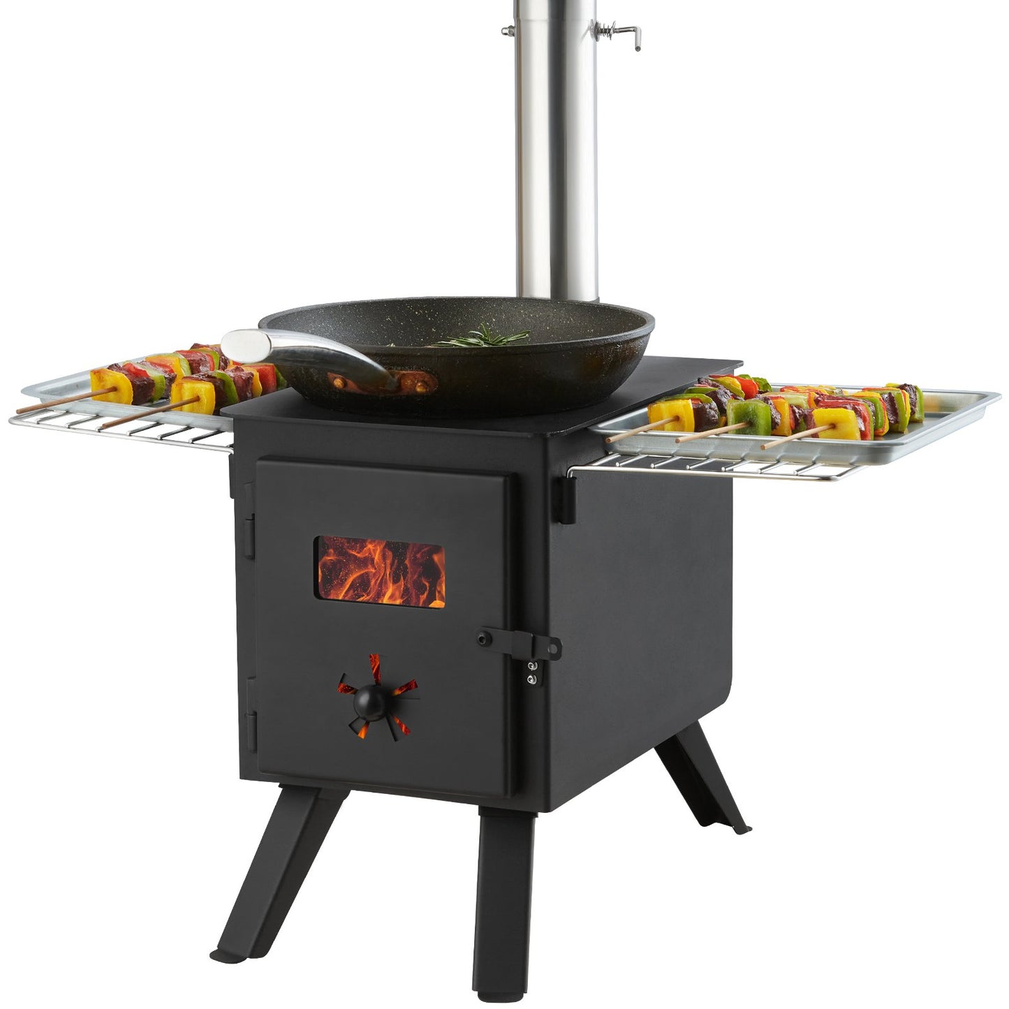 Portable Wood Stove 86 Inch Alloy Steel Camping Tent Heater with Chimney & Gloves