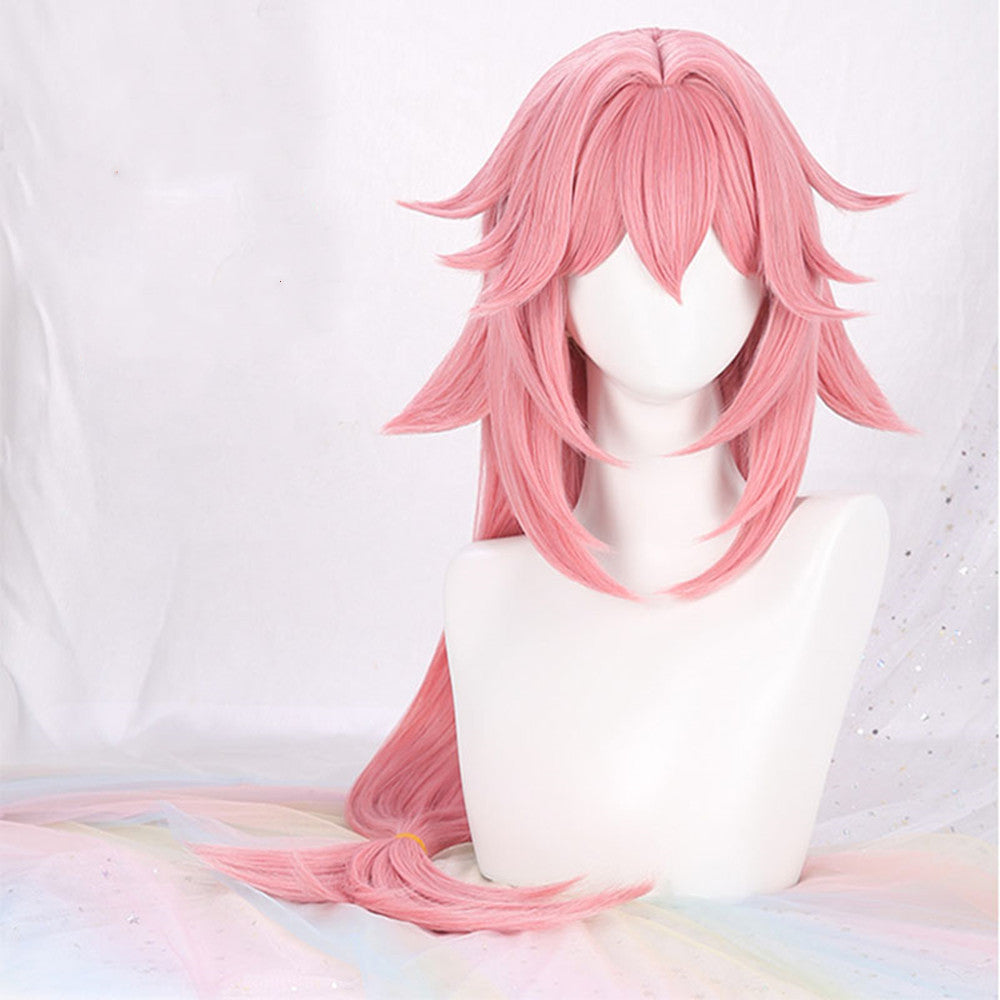 Pink Synthetic Long Wig with Medium Bangs - Solid Color, Heat Resistant