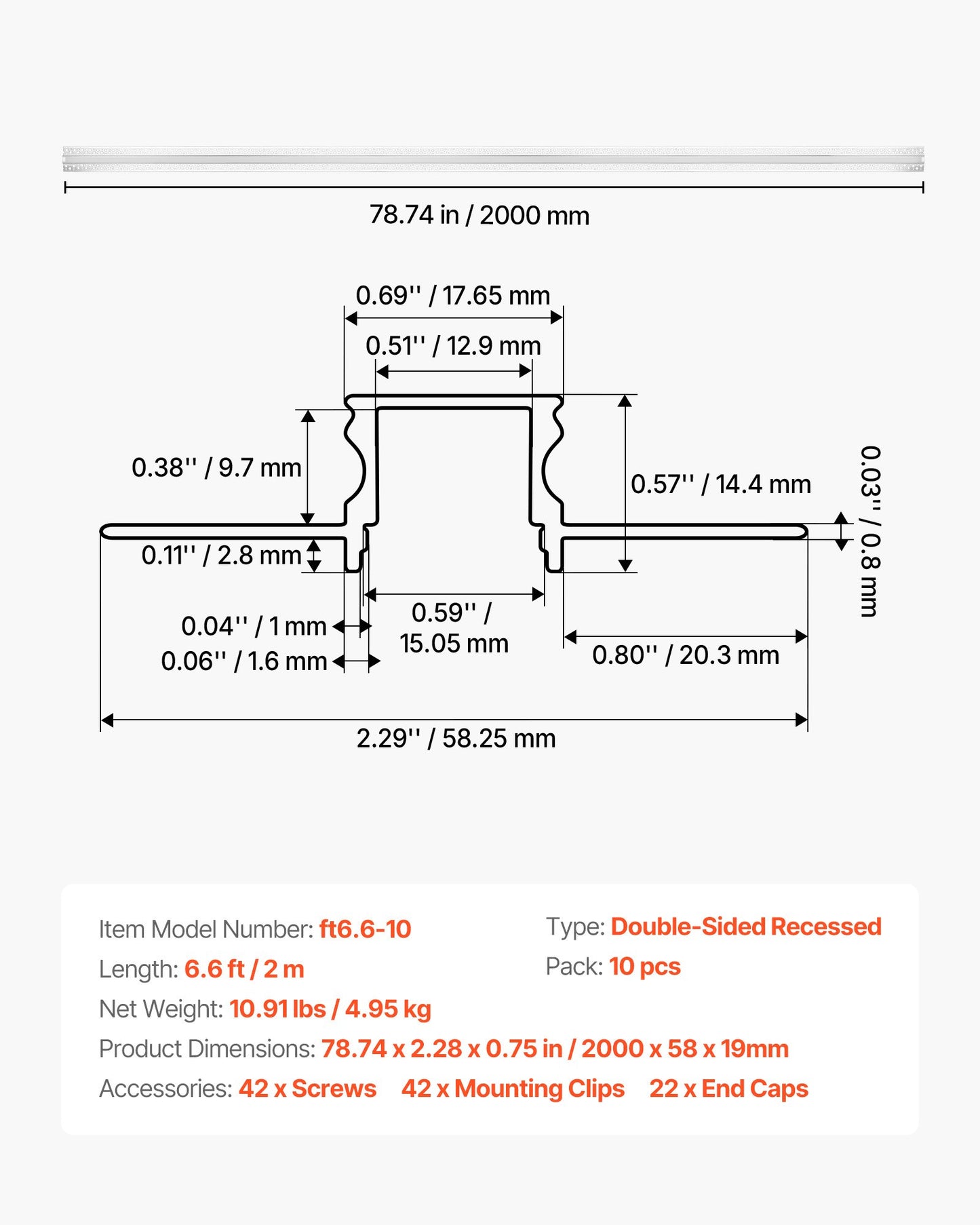 LED Aluminum Channel for Recessed Drywall Lighting - 10 Pack, Black