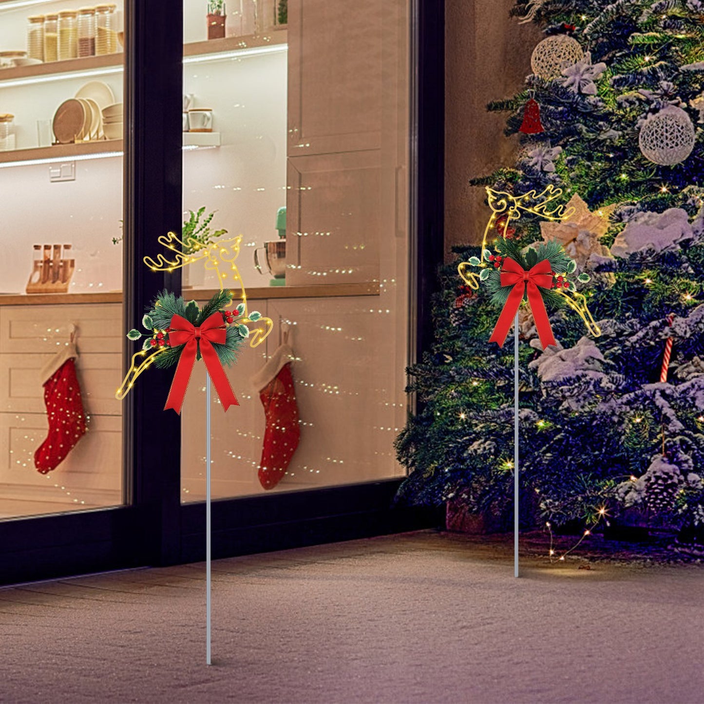 Christmas Lighted Reindeer Stake Lights - 2Pcs Outdoor Decoration