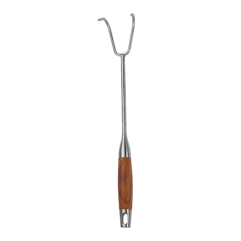 Stainless Steel Meat Hook with Wooden Handle - Kitchen & Food Prep Tool
