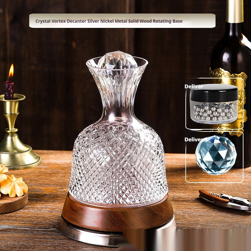 Crystal Glass Decanter with Rotating or Solid Wood Base - 1000ml Luxury Wine Bottle