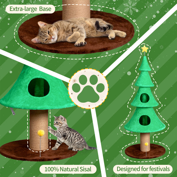 Large 59in Christmas Tree Cat Tower with Condos & Scratching Post - Green