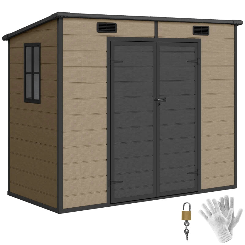 8' x 4' Plastic Outdoor Storage Shed with Floor, Window, Lockable Doors