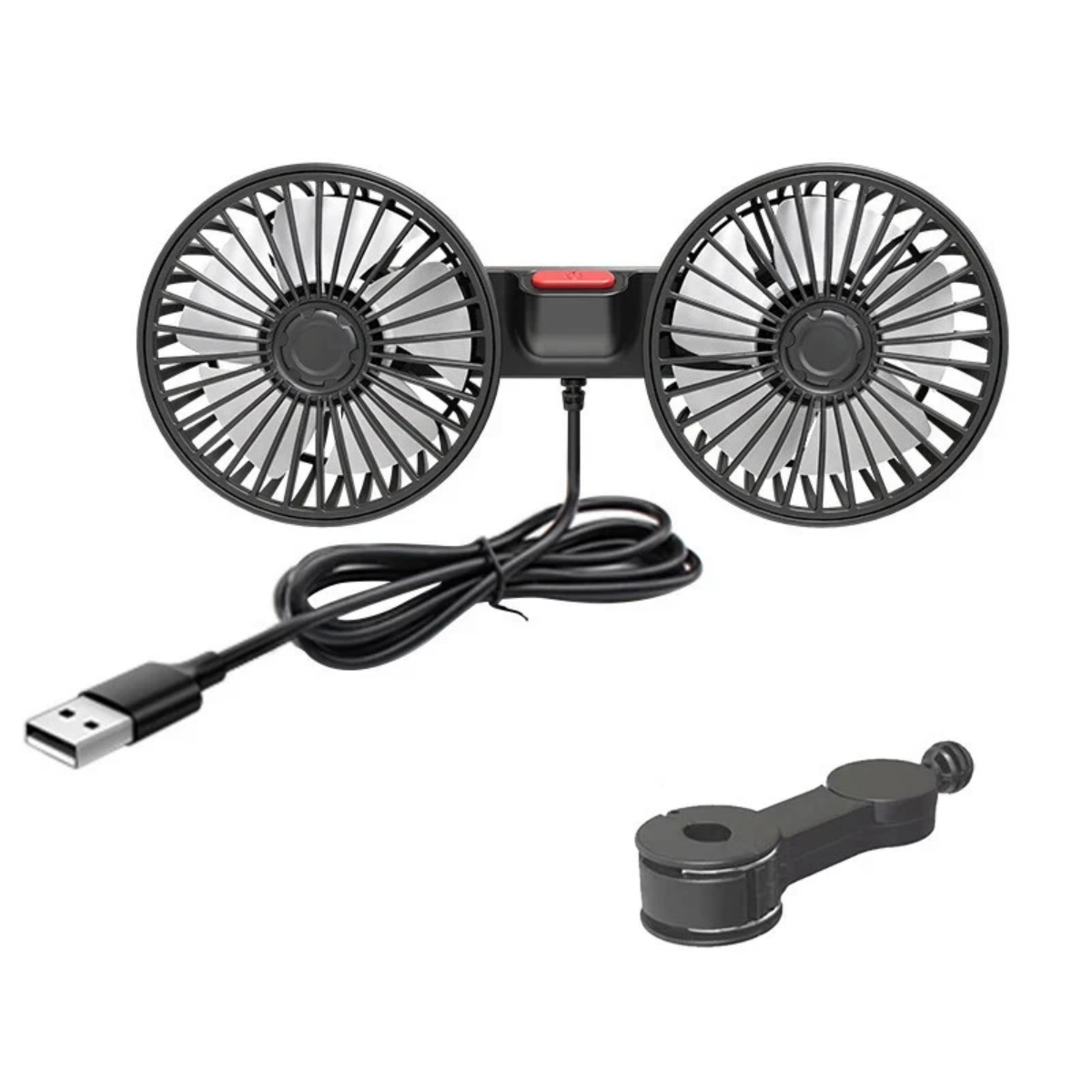 Dual Head USB Car Fan - 3 Speed Rotatable Backseat Cooler