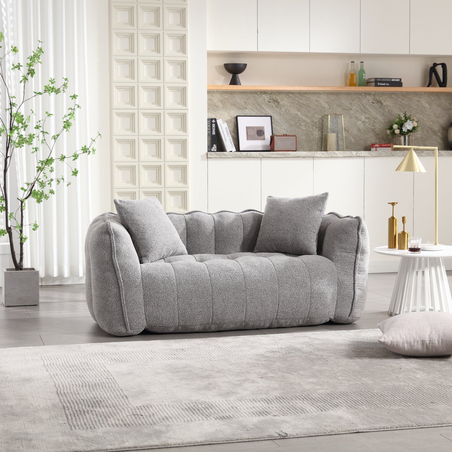 Soft Grey Beanbag Chair for Two - High Resilience Foam