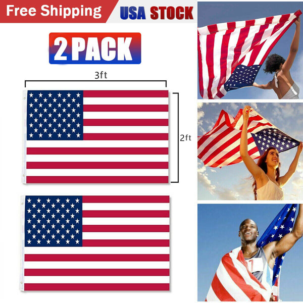 2-Pack 2x3 FT American Flag - Durable Nylon with Grommets