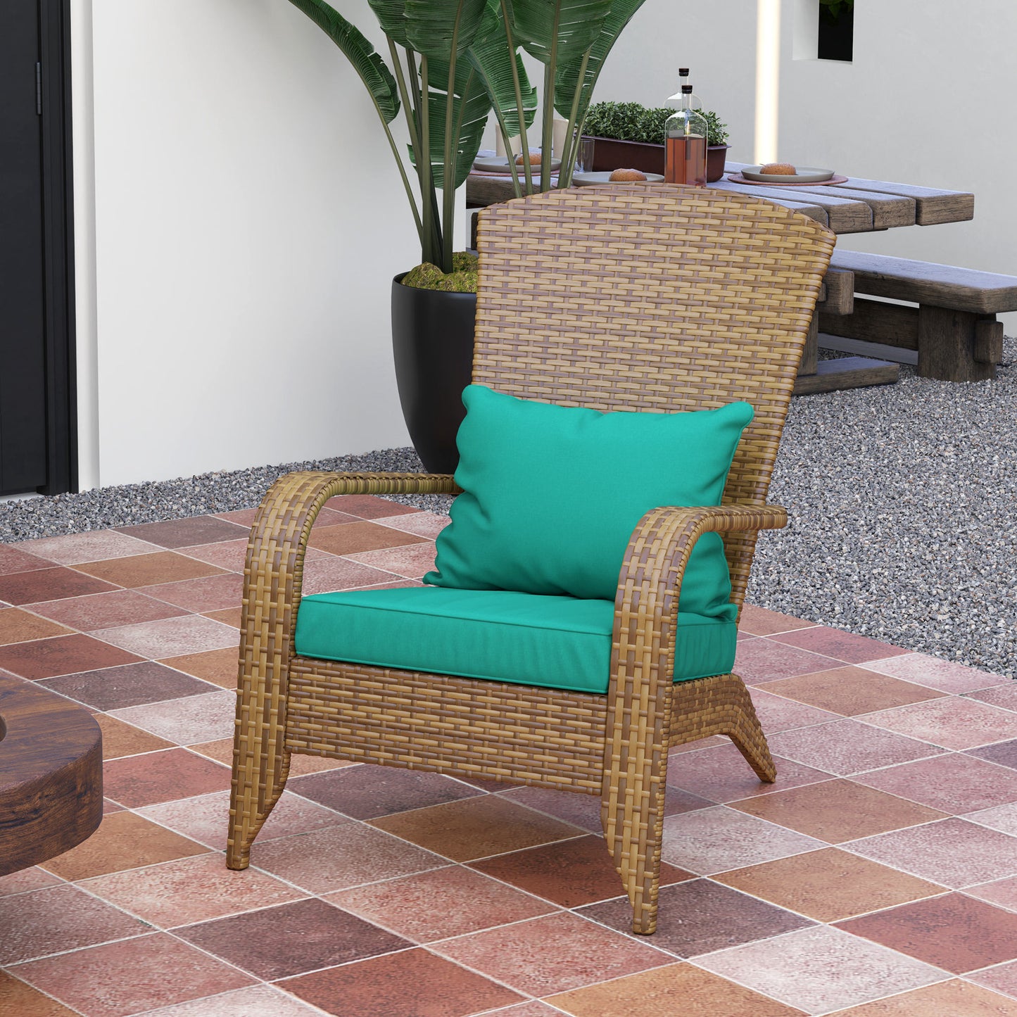 Adirondack Patio Chair with Rattan Wicker & Soft Cushions - Sky Blue