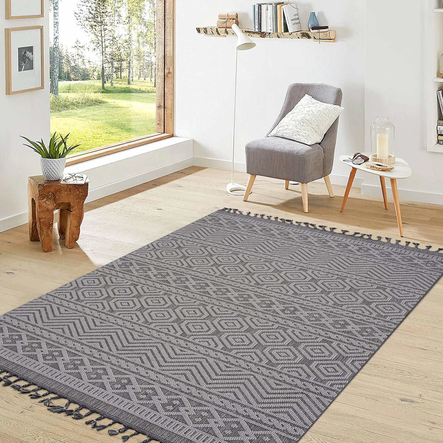 Guros 4X6 Grey White Geometric Indoor Outdoor Area Rug