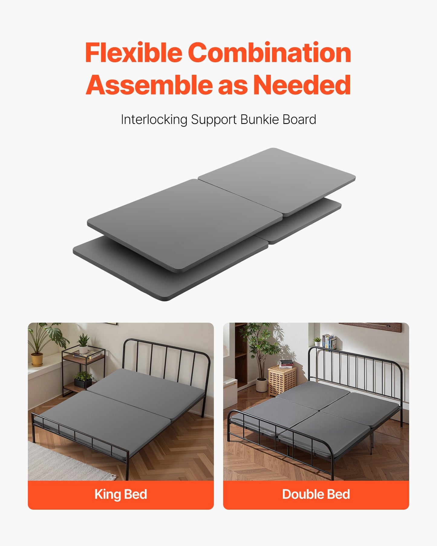 King Size Bunkie Board - 1.5 Inch Wooden Mattress Support with Oxford Cloth, Gray, 4 Pieces