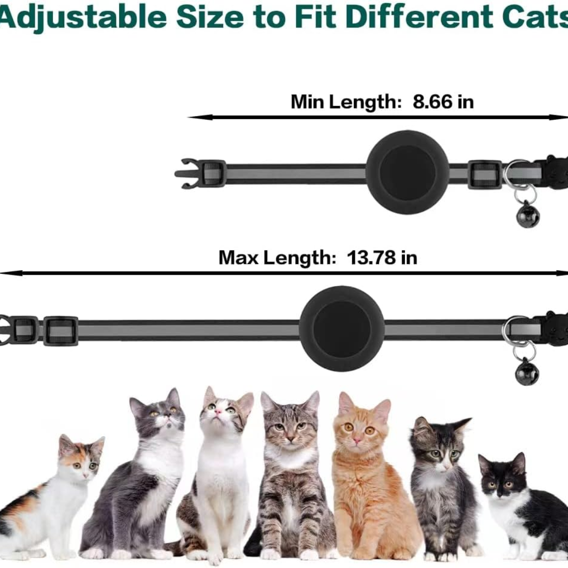 Reflective Cat Collar with AirTag Holder Breakaway Safety Buckle Adjustable