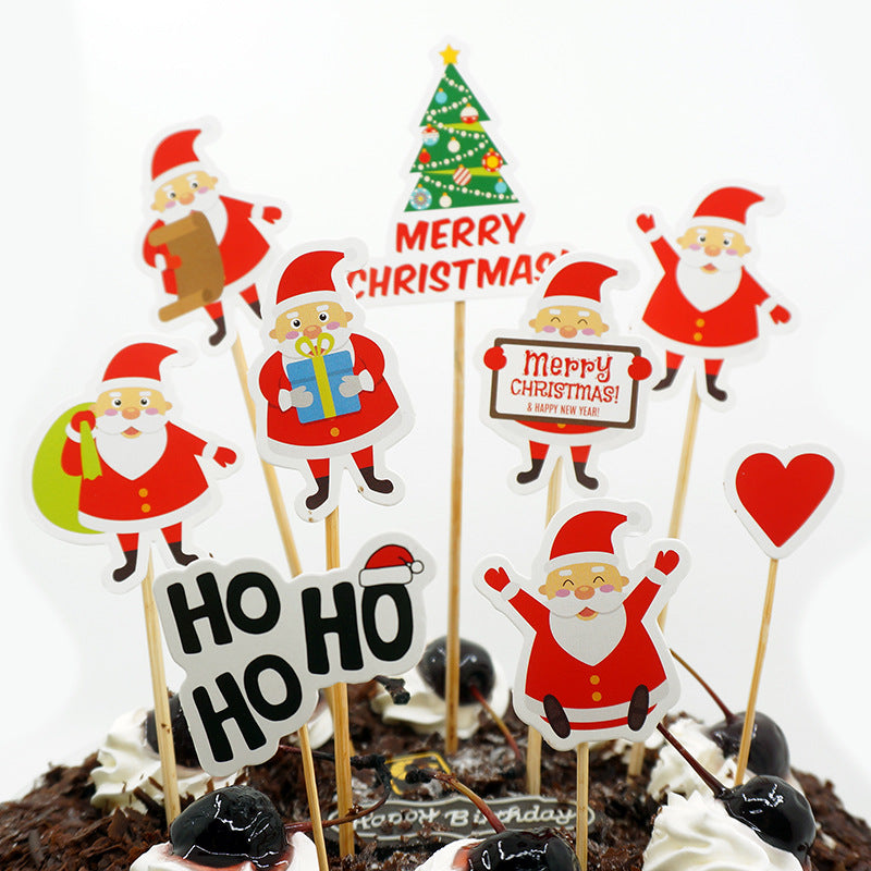 9 Piece Cartoon Santa Cake Decoration Set - Christmas Cake Toppers & Card