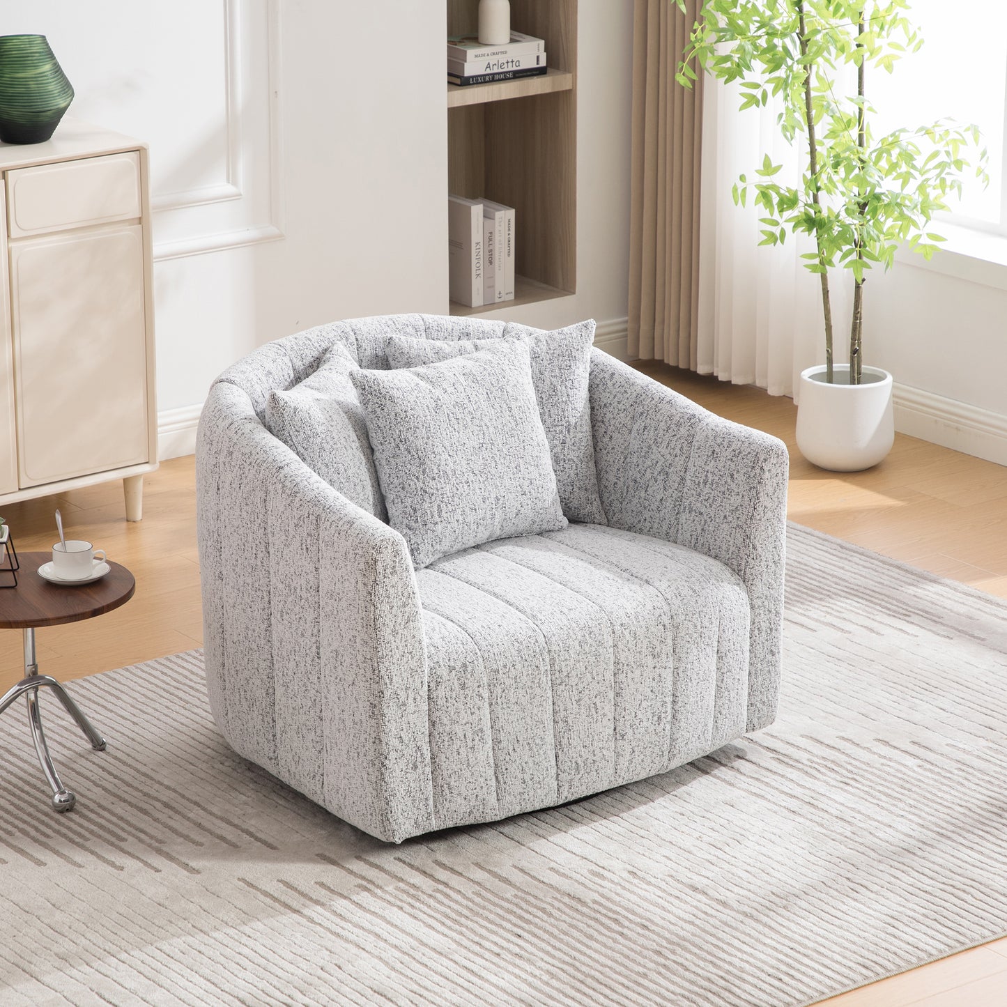 Oversized 360° Swivel Accent Barrel Chair with 3 Pillows - White/Black