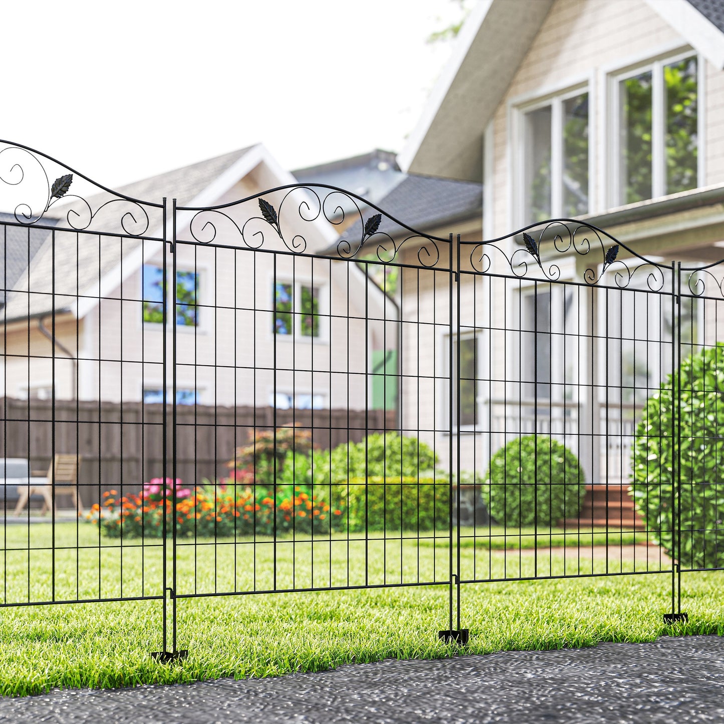 Folding Garden Fence Panels - 4 Pack, 44"H x 12 ft, Black