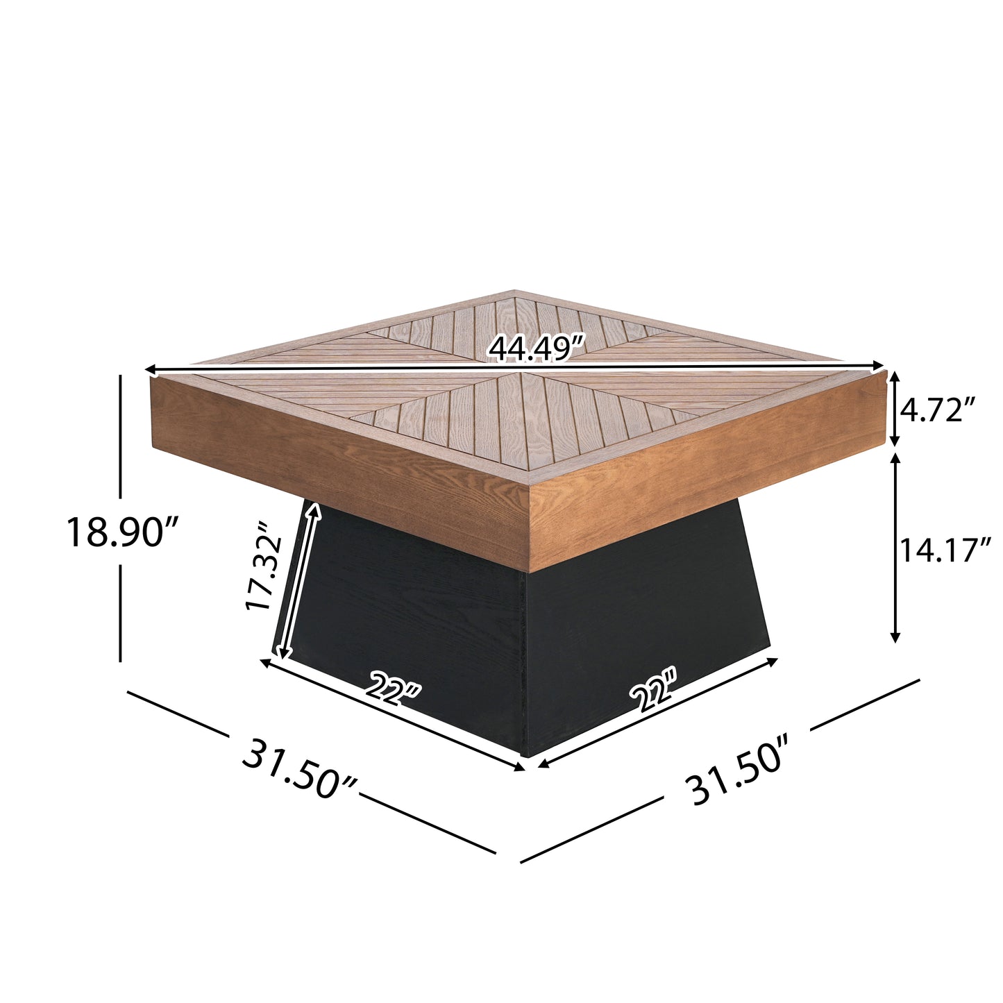 Modern Square Coffee Table - 31.5 Inch, Brown Wood Grain Top & Black Base